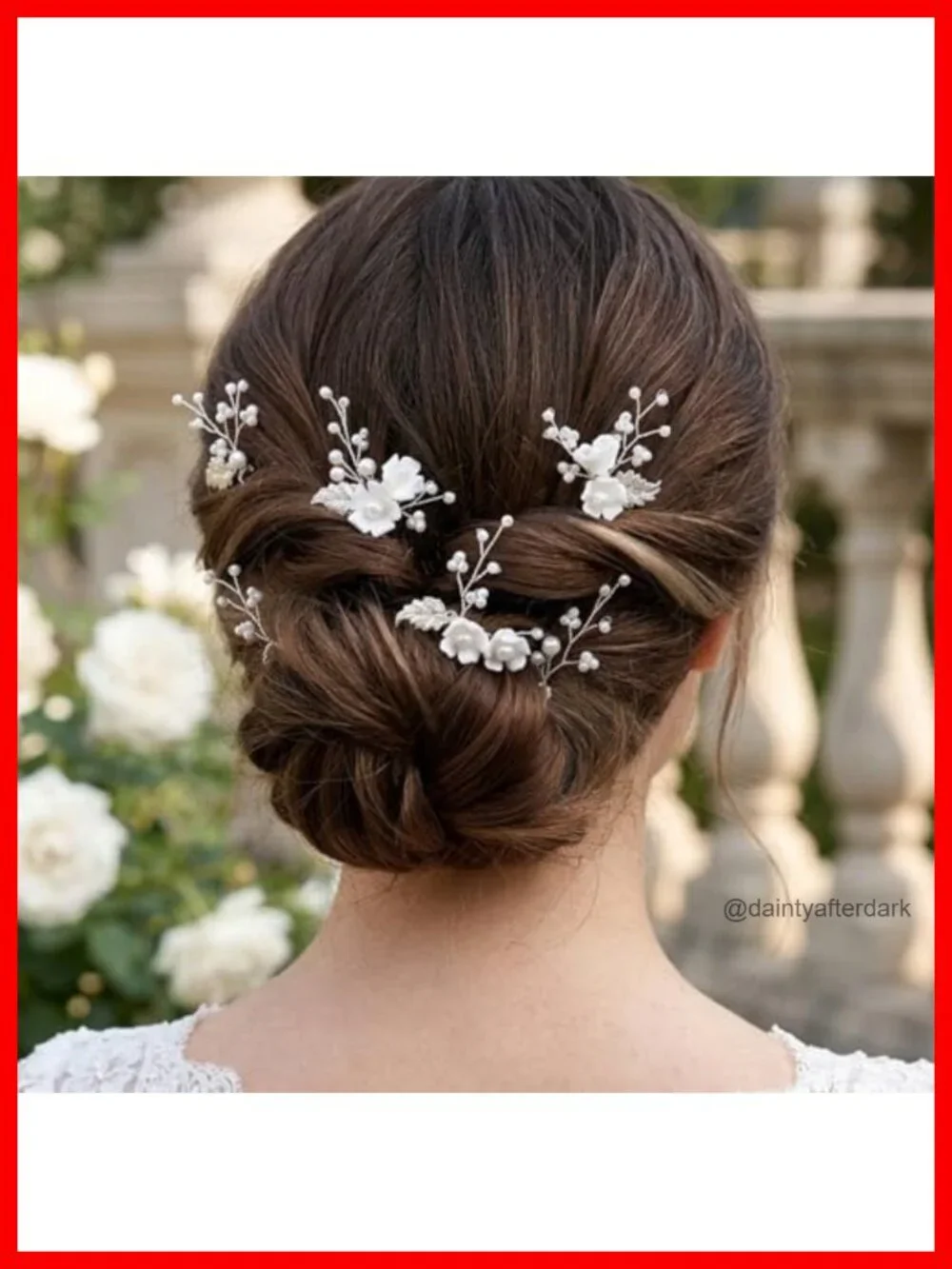 6Pcs Handmade Ceramic Flower Pearl Hair Pins Bridal Wedding Clips